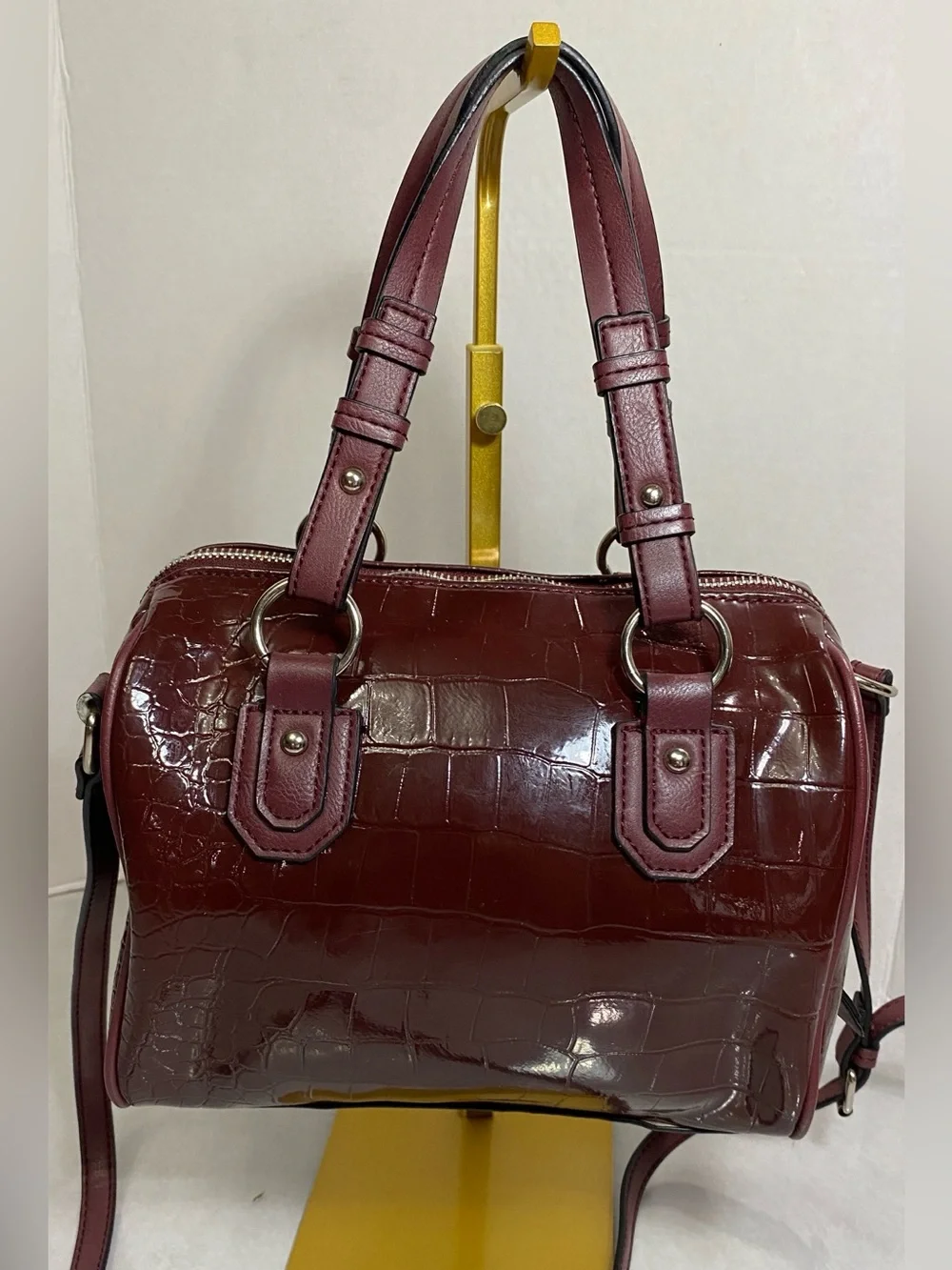 Dana Buchman Croc Embossed Burgundy Satchel Crossbody Bag